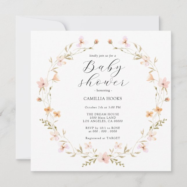 Fleur sauvage Boho Baby shower Invitation (Devant)