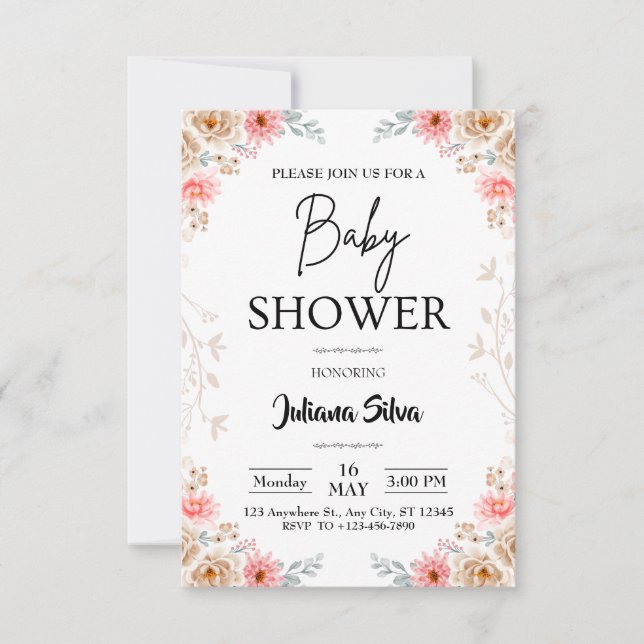 Fleur sauvage Boho Baby shower Invitation (Devant)
