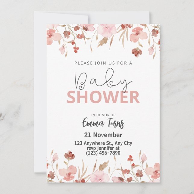 Fleur sauvage Boho Baby shower Invitation (Devant)