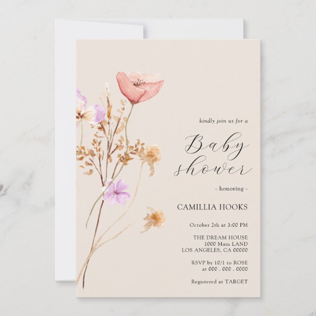 Fleur sauvage Boho Baby shower Invitation (Devant)