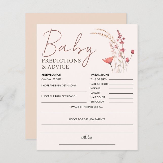 Fleur sauvage Boho Baby shower Prédiction et conse (Devant / Derrière)