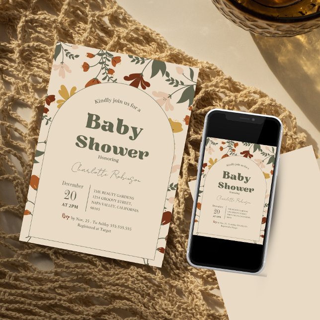 Fleur sauvage Boho Chic Baby Shower Invitations (Créateur téléchargé)