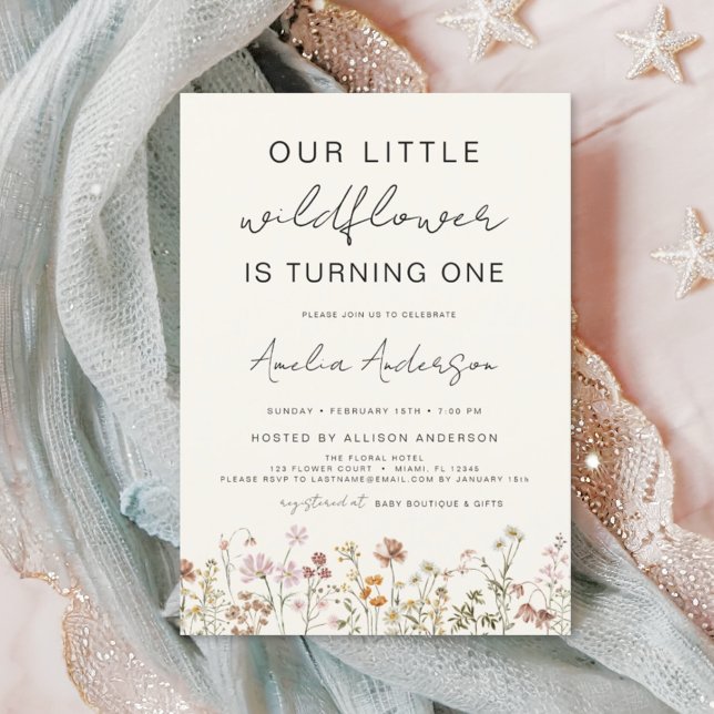 Fleur sauvage Boho Chic Première Invitation d'anni (Créateur téléchargé)