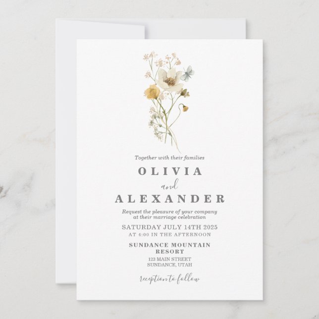 Fleur sauvage Boho jardin fleuri Invitation (Devant)
