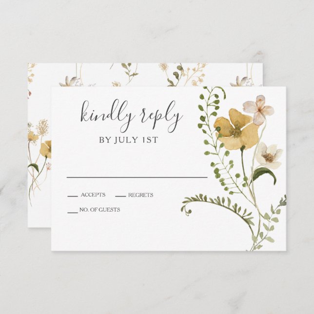 Fleur sauvage Boho jardin Floral Wedding Carte RSV (Devant / Derrière)