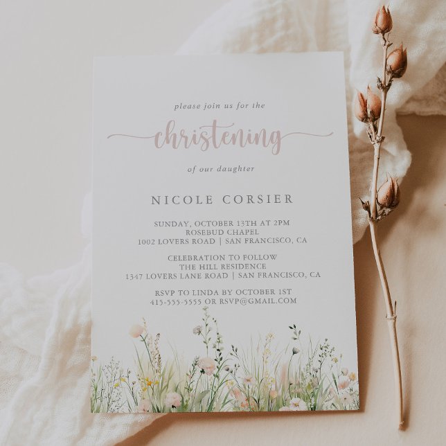 Fleur sauvage Boho verdure Invitation Christening (Créateur téléchargé)