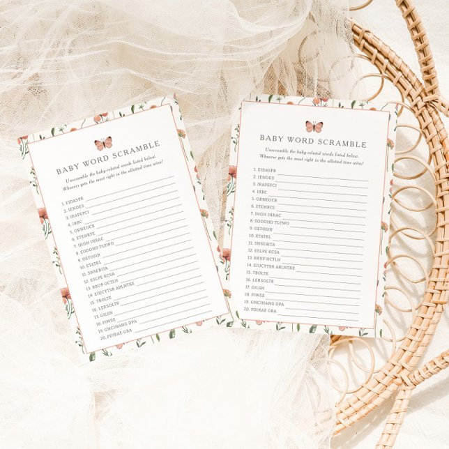 Fleur sauvage botanique Baby shower Word Scramble (Créateur téléchargé)