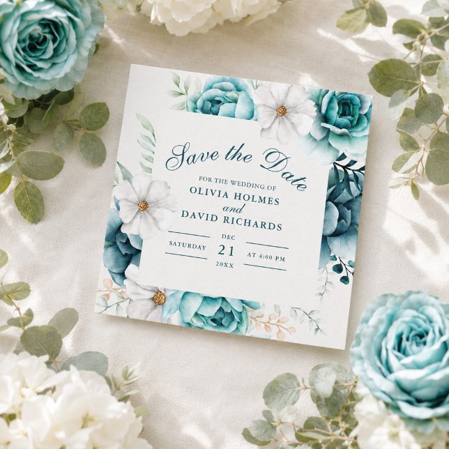 Fleur Sauvage Botanique Sarcelle Carte de Relance (Teal Botanical Wildflower Save the Date)