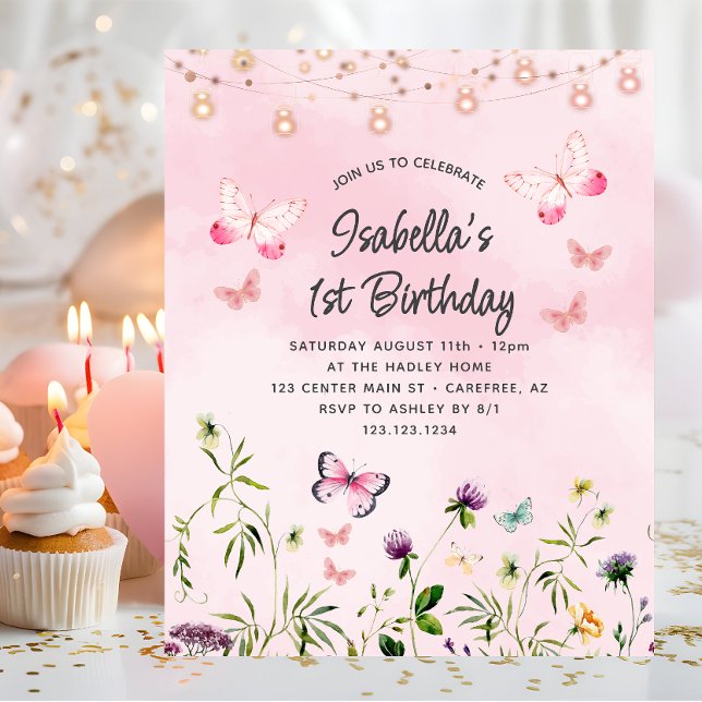 Fleur sauvage Budget Boho 1er Invitation anniversa (Créateur téléchargé)