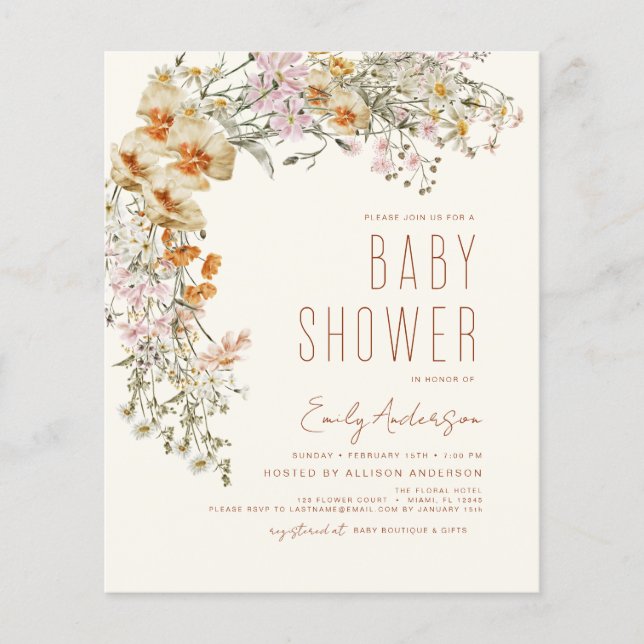 Fleur sauvage Budget Boho Baby shower Terracotta (Devant)