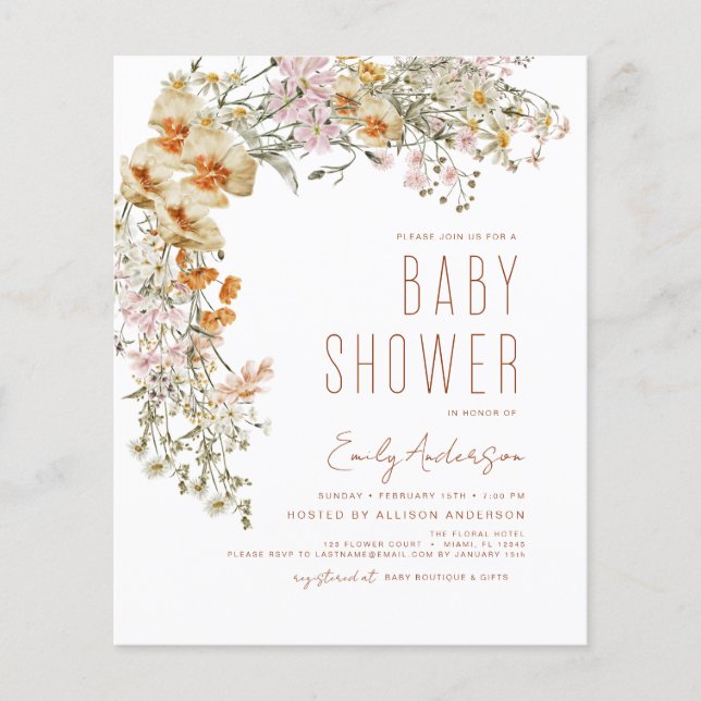 Fleur sauvage Budget Boho Baby shower Terracotta (Devant)