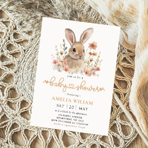 Fleur sauvage Bunny Girl Baby shower Invitation