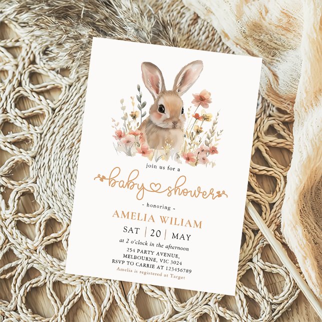Fleur sauvage Bunny Girl Baby shower Invitation (Créateur téléchargé)