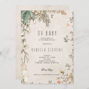 fleur sauvage bunny neutre invitation baby shower