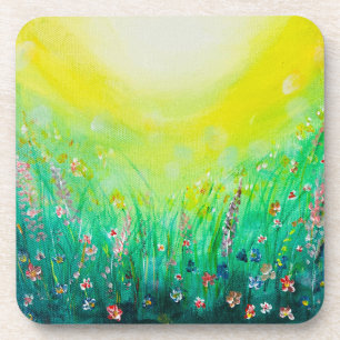 Fleur sauvage champ coloré dessous de verre jaune