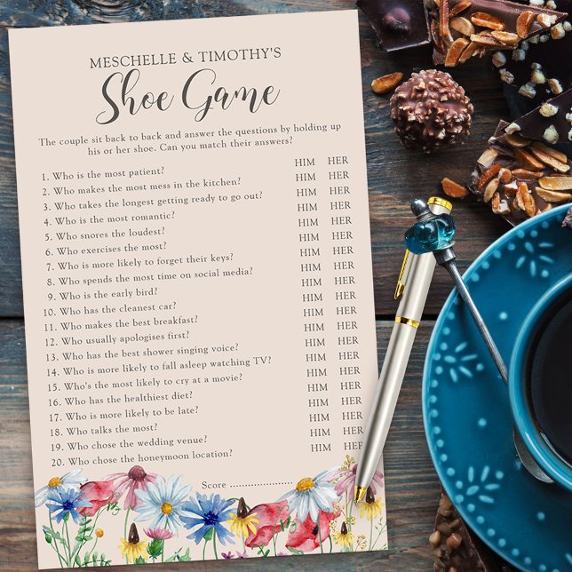 Fleur sauvage Charme Mariage Couples Douche Jeu de (Shoe Game for couples wedding shower from my Wildflower Charm collection)