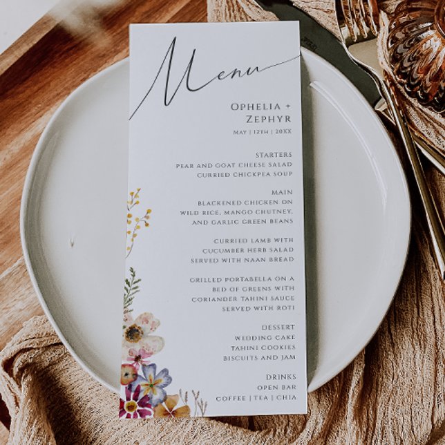 Fleur sauvage coloré | Menu du dîner de mariage du (Créateur téléchargé)
