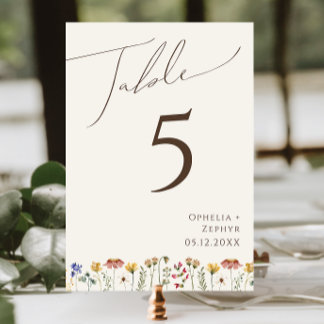 Fleur sauvage coloré | Numéro de table beige