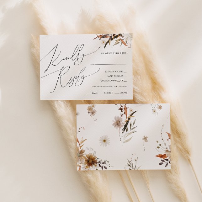 Fleur sauvage d'automne Boho | Carte RSVP de choix (Créateur téléchargé)