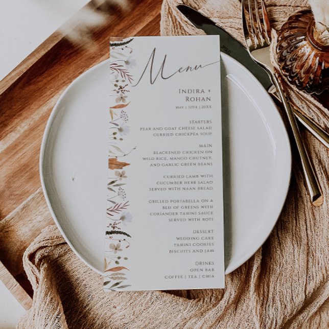 Fleur sauvage d'automne Boho | Menu Dîner Mariage  (Créateur téléchargé)