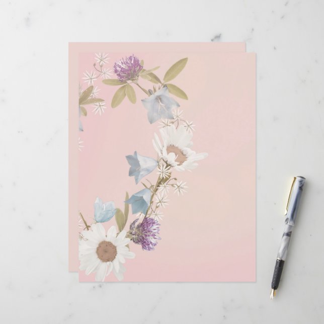 Fleur sauvage de couronnes papier à lettres page d (Devant/Arrière en situation)