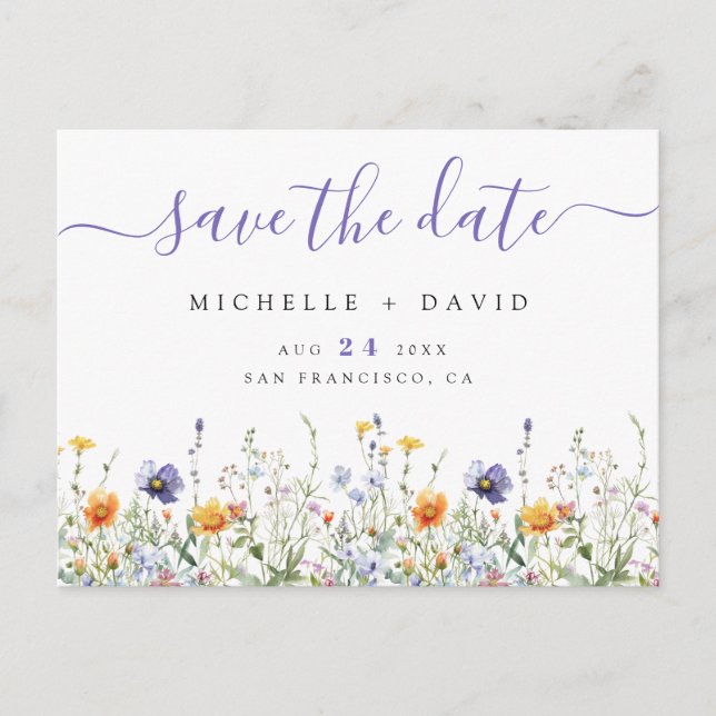 Fleur sauvage de mariage Enregistrer la date Carte (Devant)