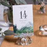 Fleur sauvage de montagne | Carte de numéro de tab<br><div class="desc">Cette carte de table mariage présente des montagnes d'aquarelle boho et des fleurs sauvages colorés au design simple et minimaliste. Il s'agit de la carte de numéro de table parfaite pour une célébration mariage de montagne du printemps ou de l'automne. Cette palette de montagne moelleuse, à feuillage persistant, et bleu...</div>