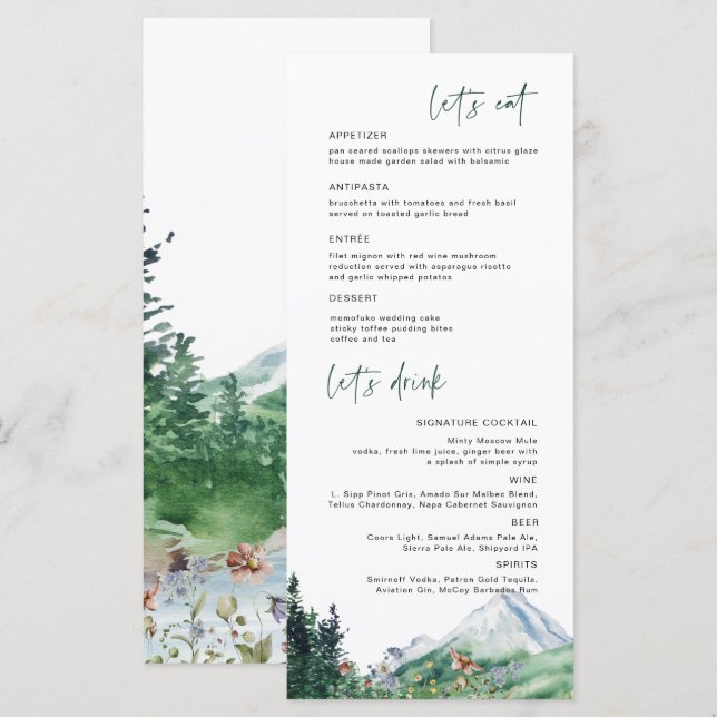 Fleur sauvage de montagne rustique | Menu de maria (Devant / Derrière)