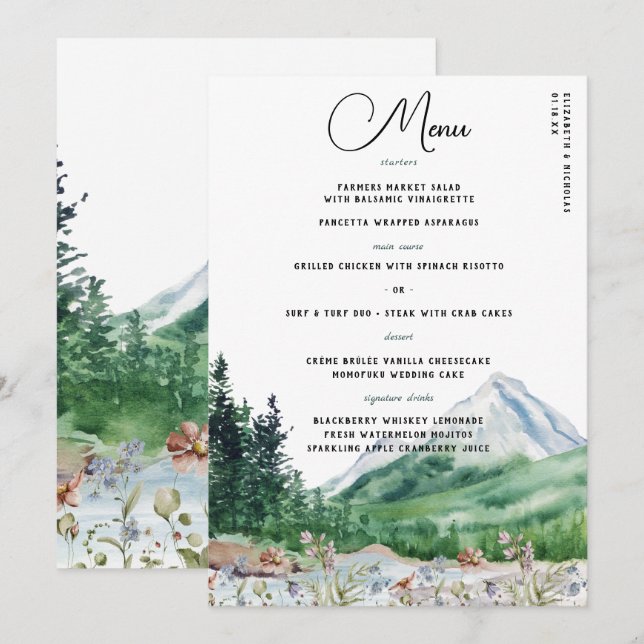 Fleur sauvage de montagne rustique | Menu Mariage  (Devant / Derrière)