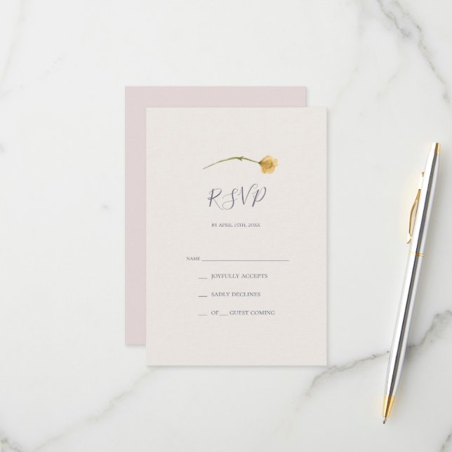 Fleur sauvage de printemps | Carte RSVP Blush (Devant/Arrière en situation)
