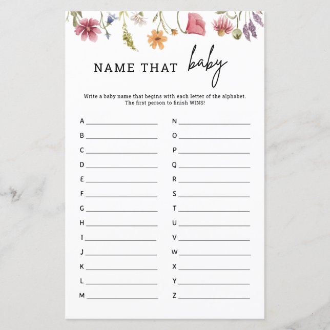 Fleur sauvage de printemps Nom du Baby shower que  (Devant)