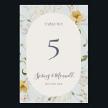 Fleur sauvage de printemps | Numéro de table bleu<br><div class="desc">Ce fleur sauvage de printemps | le numéro de table bleu clair est parfait pour votre mariage boho vintage rustique. Le design est composé de fleurs sauvages pastel pastel colorées et élégantes. Il rappelle au spectateur une simple et classique prairie de jardin d'été bohème. Un point fort du design est...</div>