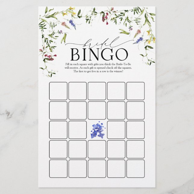 Fleur sauvage d'été Aquarelle Bride Jeu de Bingo (Devant)