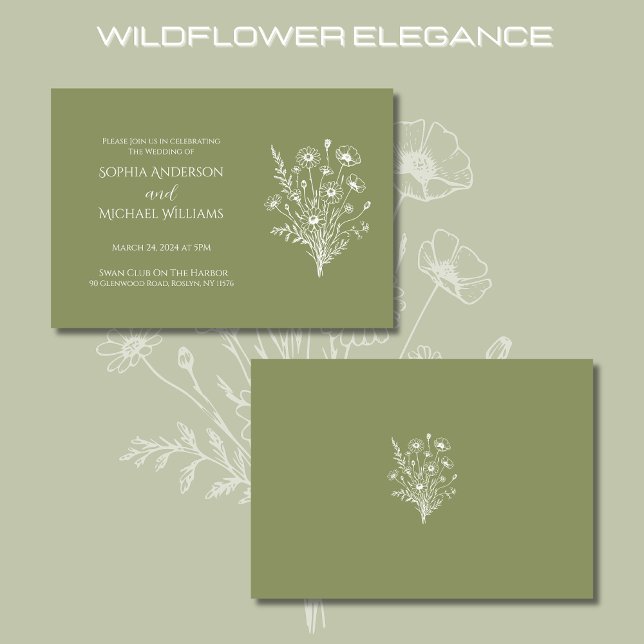 Fleur sauvage Elegance Mariage Thème Invitation (Wildflower Elegance Wedding Fern Green Collection-Rustic, Country Bohemian)
