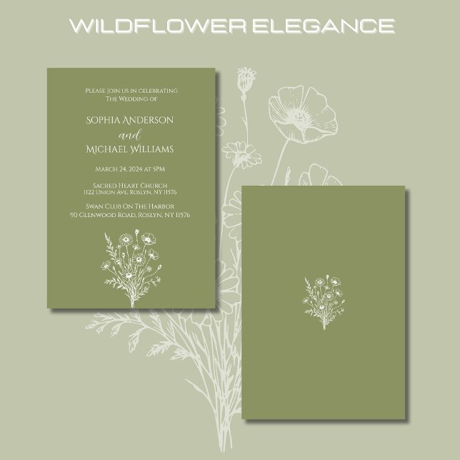Fleur sauvage Elegance Mariage Thème Invitation (Wildflower Elegance Wedding Collection-Fern Green-Invitations)