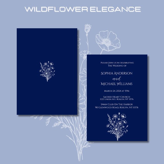 Fleur sauvage Elegance Mariage Thème Invitation (Wildflower Elegance-Wedding Invitations-Blue, rustic, country, bohemian, summer, spring)