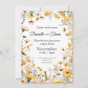fleur sauvage faire-part de mariage jaune