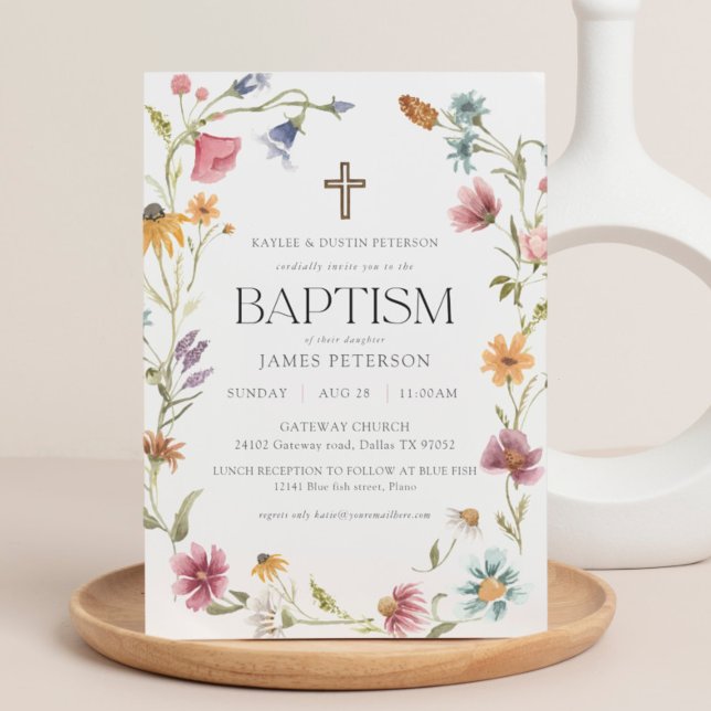 Fleur sauvage Floral Girl Baptism Invitation (Créateur téléchargé)
