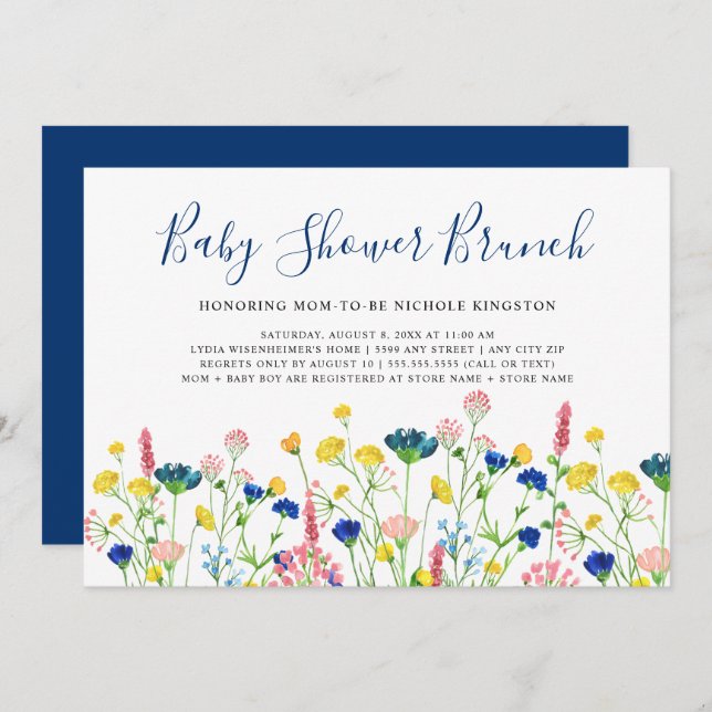 Fleur sauvage Garden Baby shower Brunch Invitation (Devant / Derrière)
