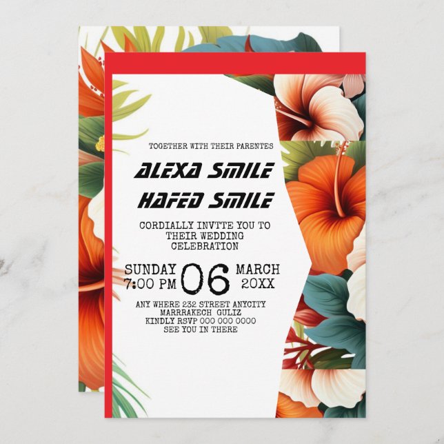 Fleur sauvage Gatefold Faire-part de mariage, Joli (Devant / Derrière)