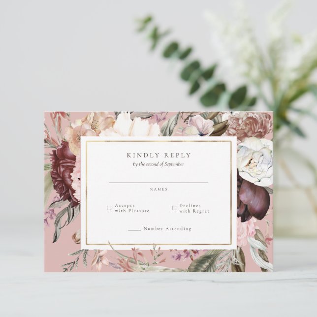 Fleur sauvage Gold Frame Mariage RSVP Réponse (Debout devant)