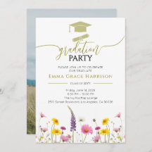 Fleur sauvage Graduation Party photo Invitation