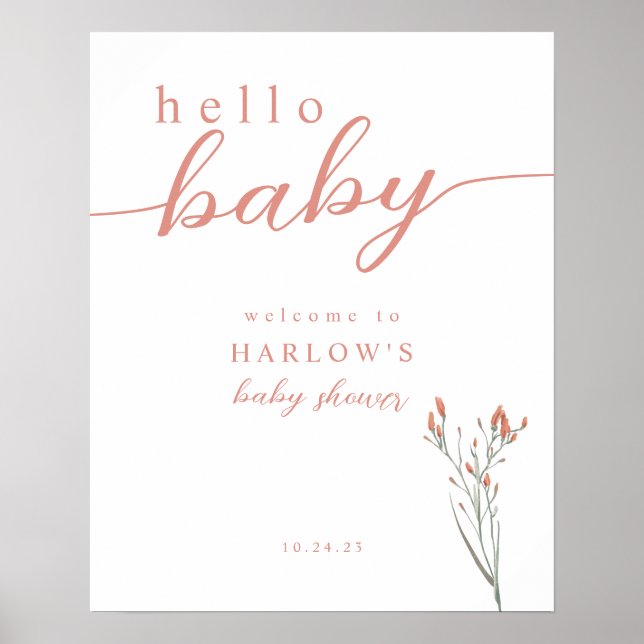 Fleur sauvage Hello Baby Baby shower Affiche de bi (Devant)