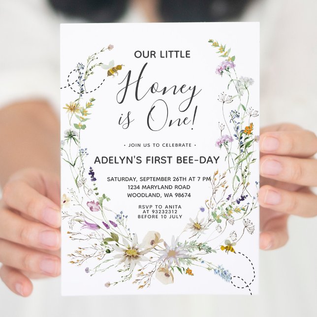 Fleur sauvage Honey Bee 1er Invitation anniversair (Créateur téléchargé)