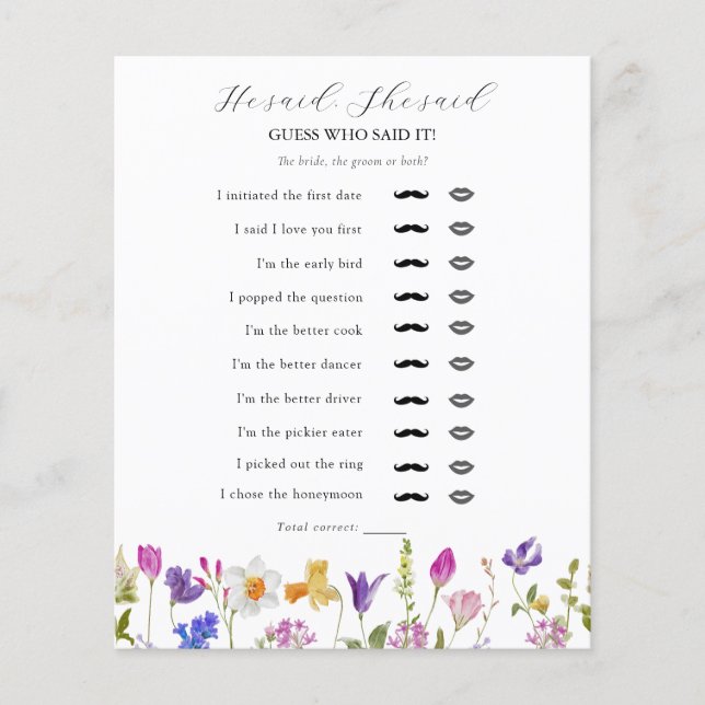 Fleur sauvage Il A Dit, Elle A Dit Fête des mariée (Devant)