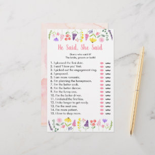 Fleur sauvage Il A Dit Qu'Elle A Dit Jeu De Mariag