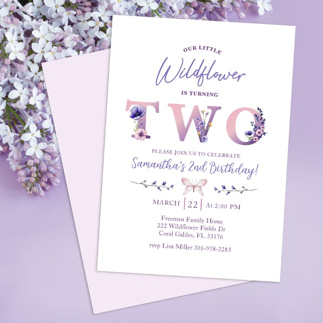 Fleur sauvage Invitation de fête d'anniversaire (Typography Wildflower Invite)