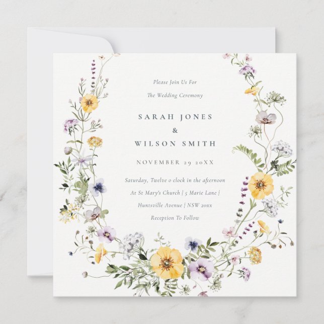 Fleur sauvage Lilac Jaune Invitation de mariage de (Devant)