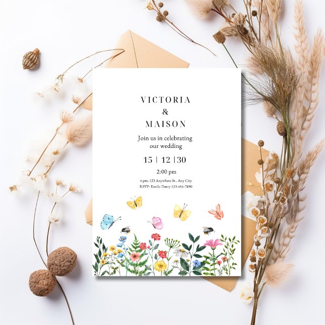 Fleur Sauvage Mariage Boho, Invitation de Mariage  (Créateur téléchargé)