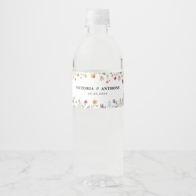 Fleur sauvage Mariage bouteille d'eau Étiquettes (Devant)